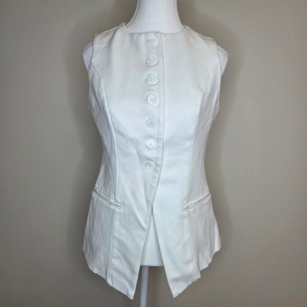 Joie Womens XS White Sleeveless Button Front Stretch Vest Top